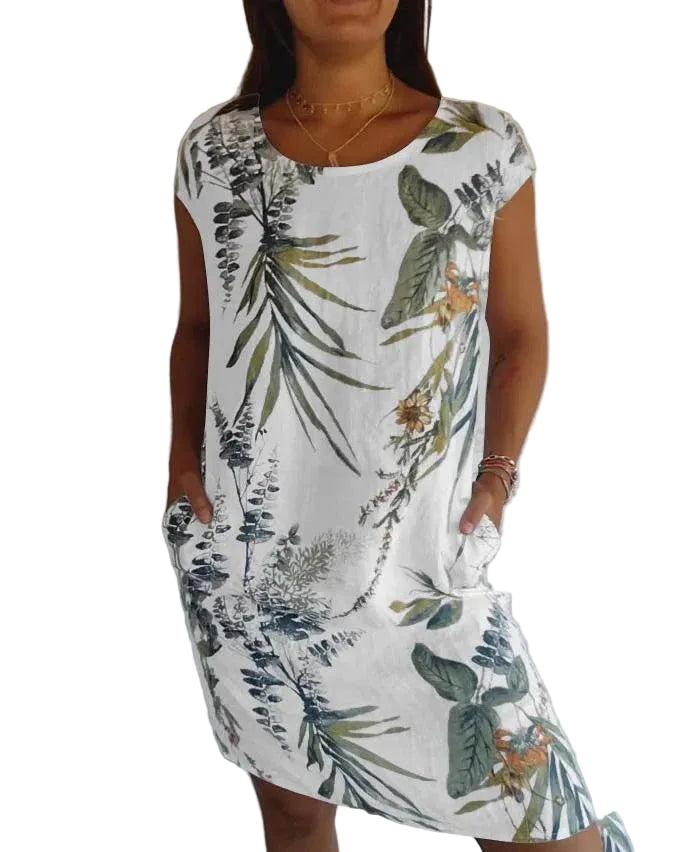 Sukienka damska z motywem roślinnym-Mini Dress-Olave