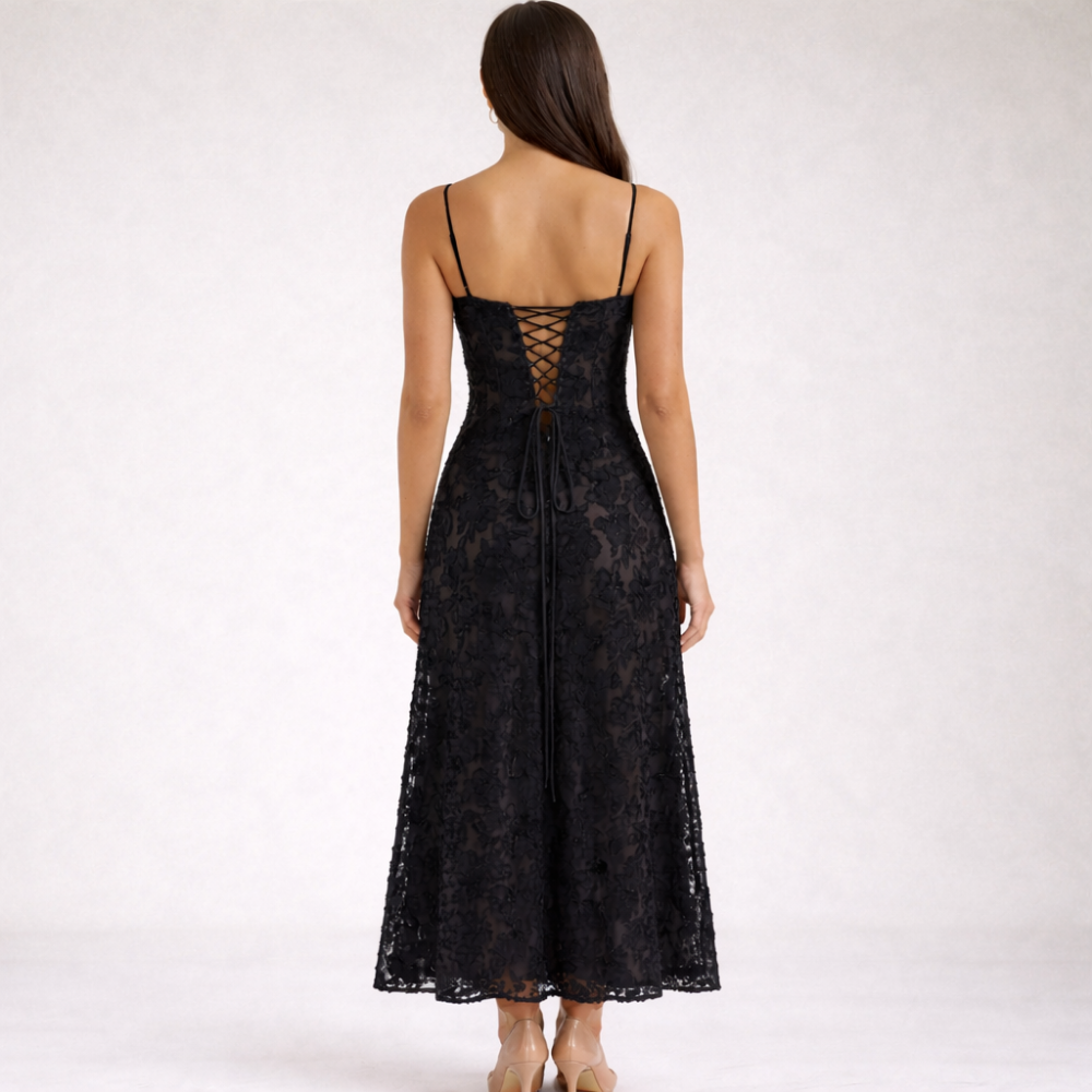 Sukienka maxi damska z dekoltem sercowym i ramiączkami-Maxi Dress-Olave