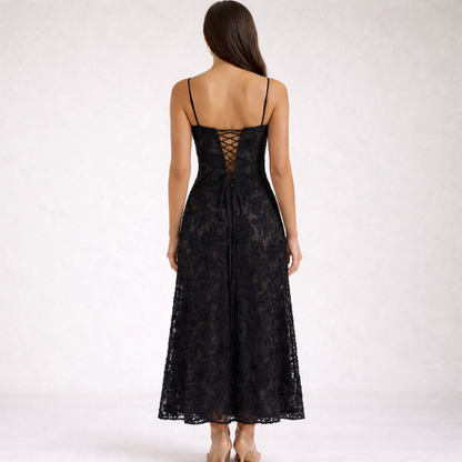 Sukienka maxi damska z dekoltem sercowym i ramiączkami-Maxi Dress-Olave