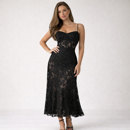 Sukienka maxi damska z dekoltem sercowym i ramiączkami-Maxi Dress-Olave