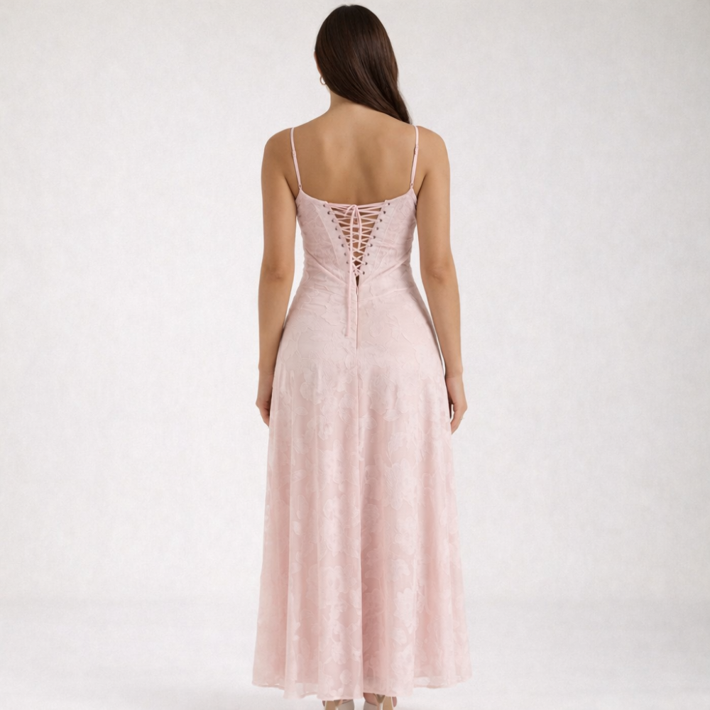 Sukienka maxi damska z dekoltem sercowym i ramiączkami-Maxi Dress-Olave