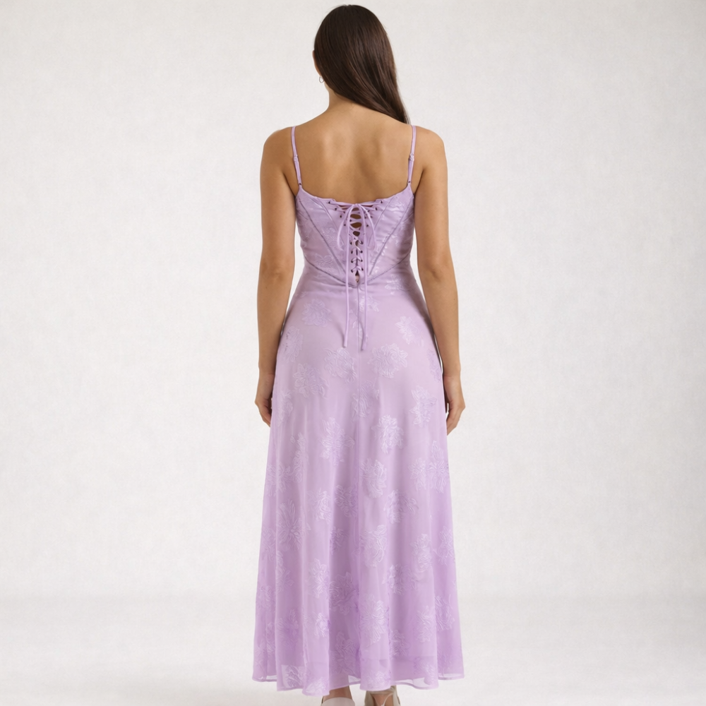 Sukienka maxi damska z dekoltem sercowym i ramiączkami-Maxi Dress-Olave