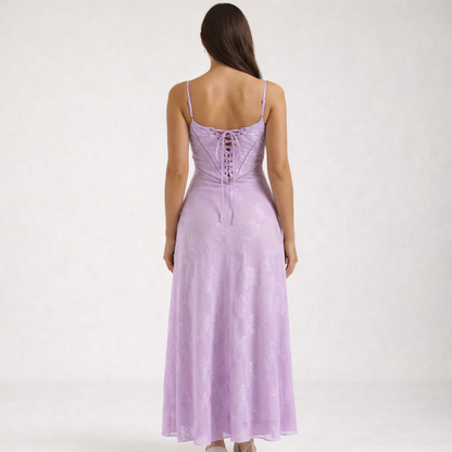 Sukienka maxi damska z dekoltem sercowym i ramiączkami-Maxi Dress-Olave