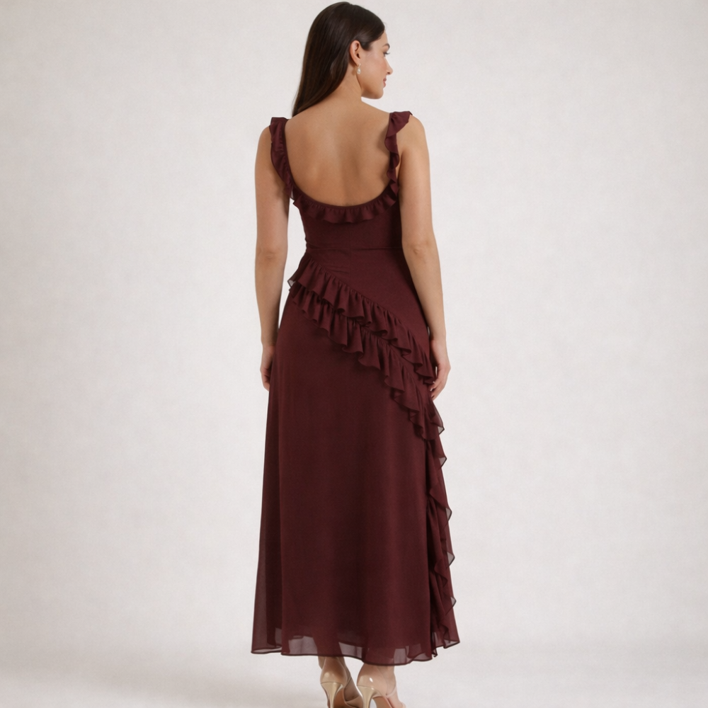 Sukienka maxi damska z ramiączkami z falbaną-Maxi Dress-Olave
