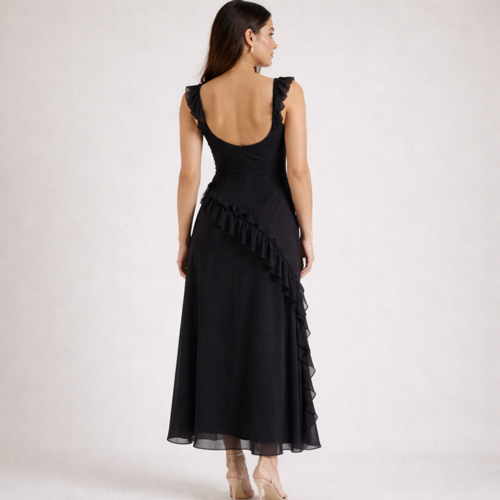 Sukienka maxi damska z ramiączkami z falbaną-Maxi Dress-Olave