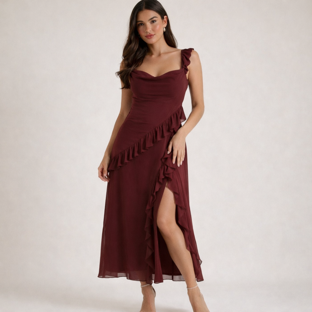 Sukienka maxi damska z ramiączkami z falbaną-Maxi Dress-Olave