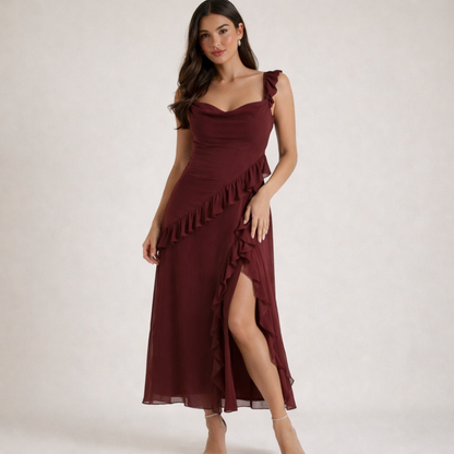 Sukienka maxi damska z ramiączkami z falbaną-Maxi Dress-Olave