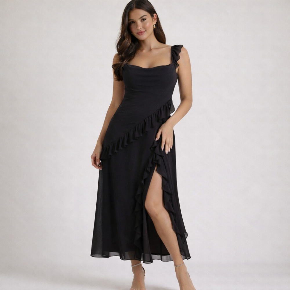 Sukienka maxi damska z ramiączkami z falbaną-Maxi Dress-Olave