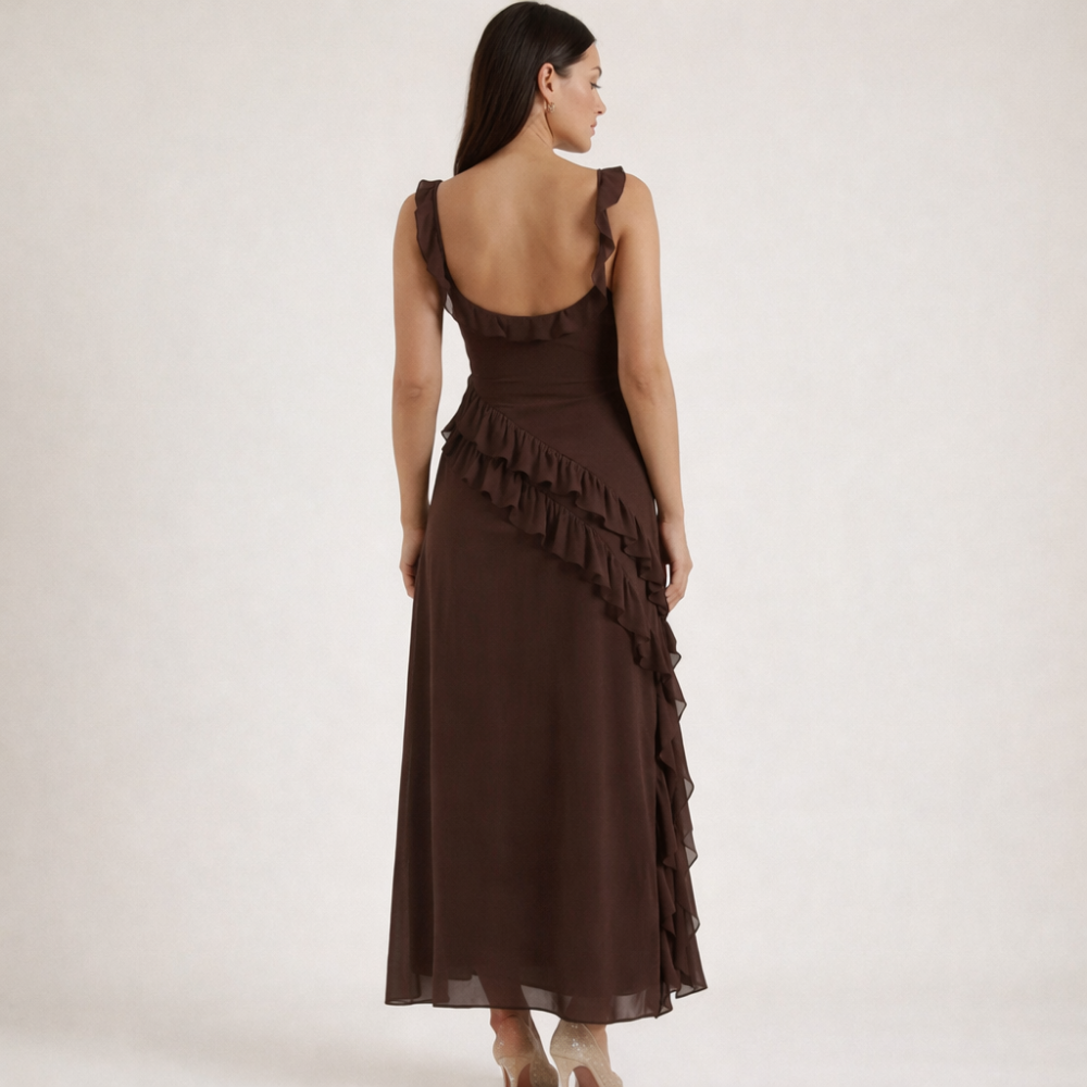 Sukienka maxi damska z ramiączkami z falbaną-Maxi Dress-Olave