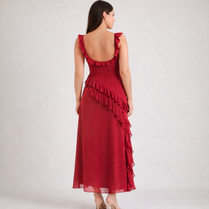 Sukienka maxi damska z ramiączkami z falbaną-Maxi Dress-Olave