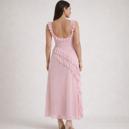 Sukienka maxi damska z ramiączkami z falbaną-Maxi Dress-Olave