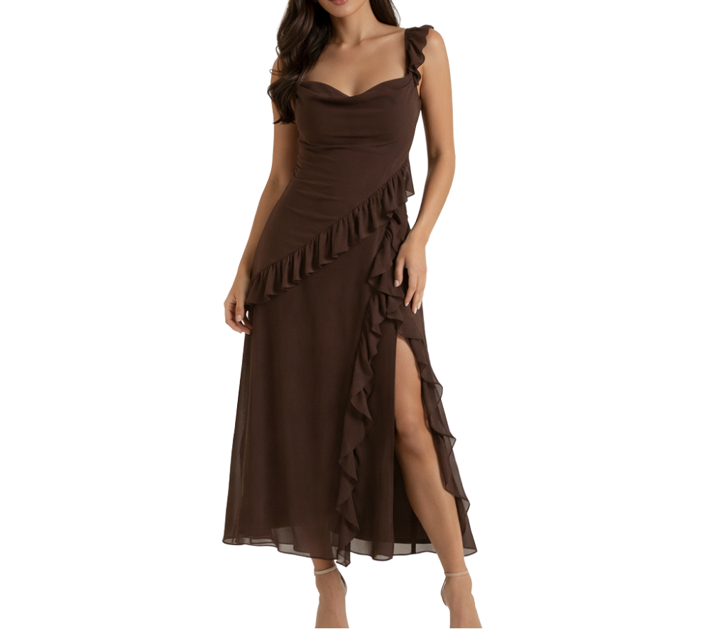 Sukienka maxi damska z ramiączkami z falbaną-Maxi Dress-Olave