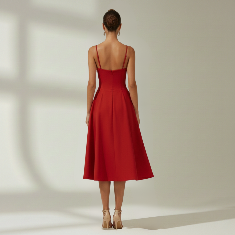 Sukienka midi damska w kwiatowy wzór na cienkich ramiączkach-Midi Dress-Olave