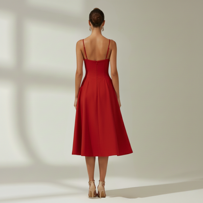 Sukienka midi damska w kwiatowy wzór na cienkich ramiączkach-Midi Dress-Olave