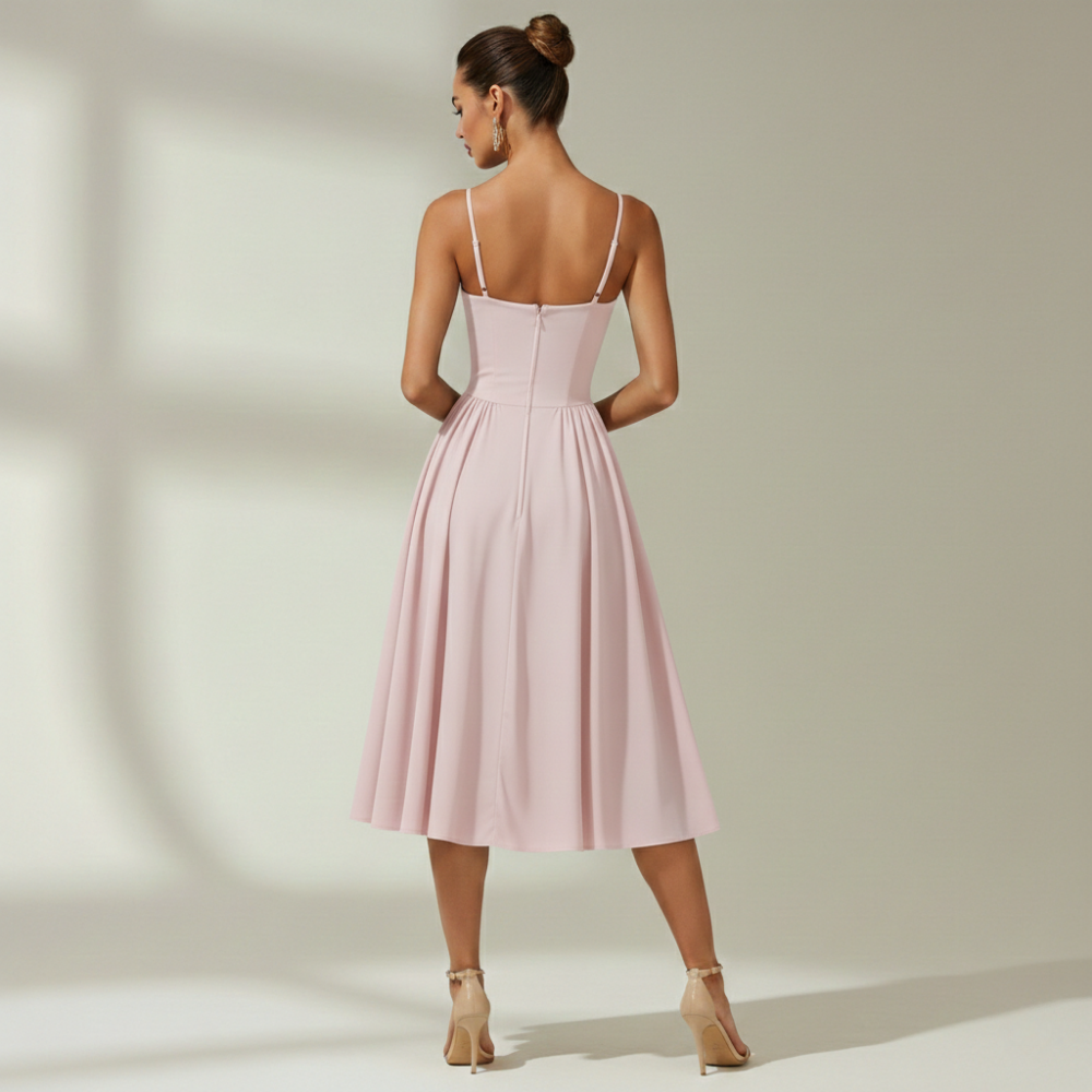 Sukienka midi damska w kwiatowy wzór na cienkich ramiączkach-Midi Dress-Olave