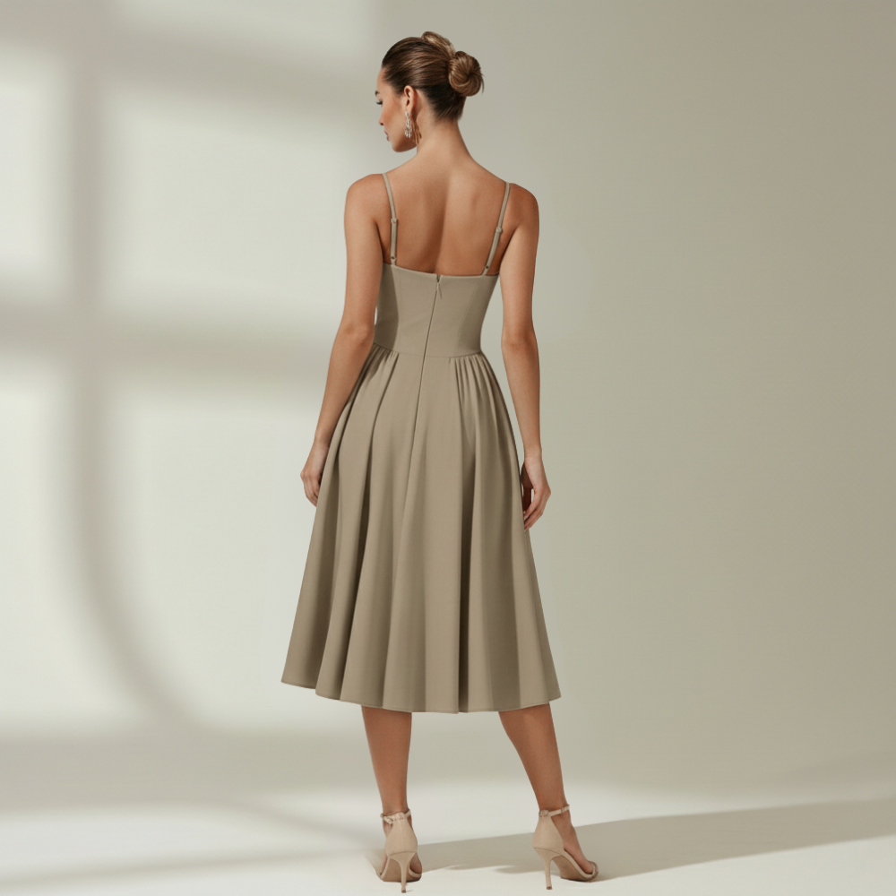 Sukienka midi damska w kwiatowy wzór na cienkich ramiączkach-Midi Dress-Olave