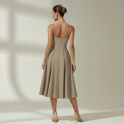Sukienka midi damska w kwiatowy wzór na cienkich ramiączkach-Midi Dress-Olave