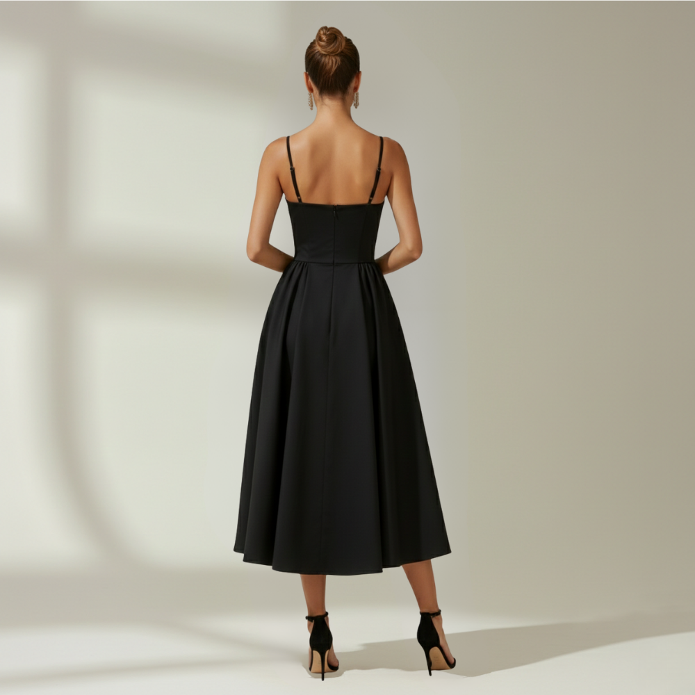 Sukienka midi damska w kwiatowy wzór na cienkich ramiączkach-Midi Dress-Olave