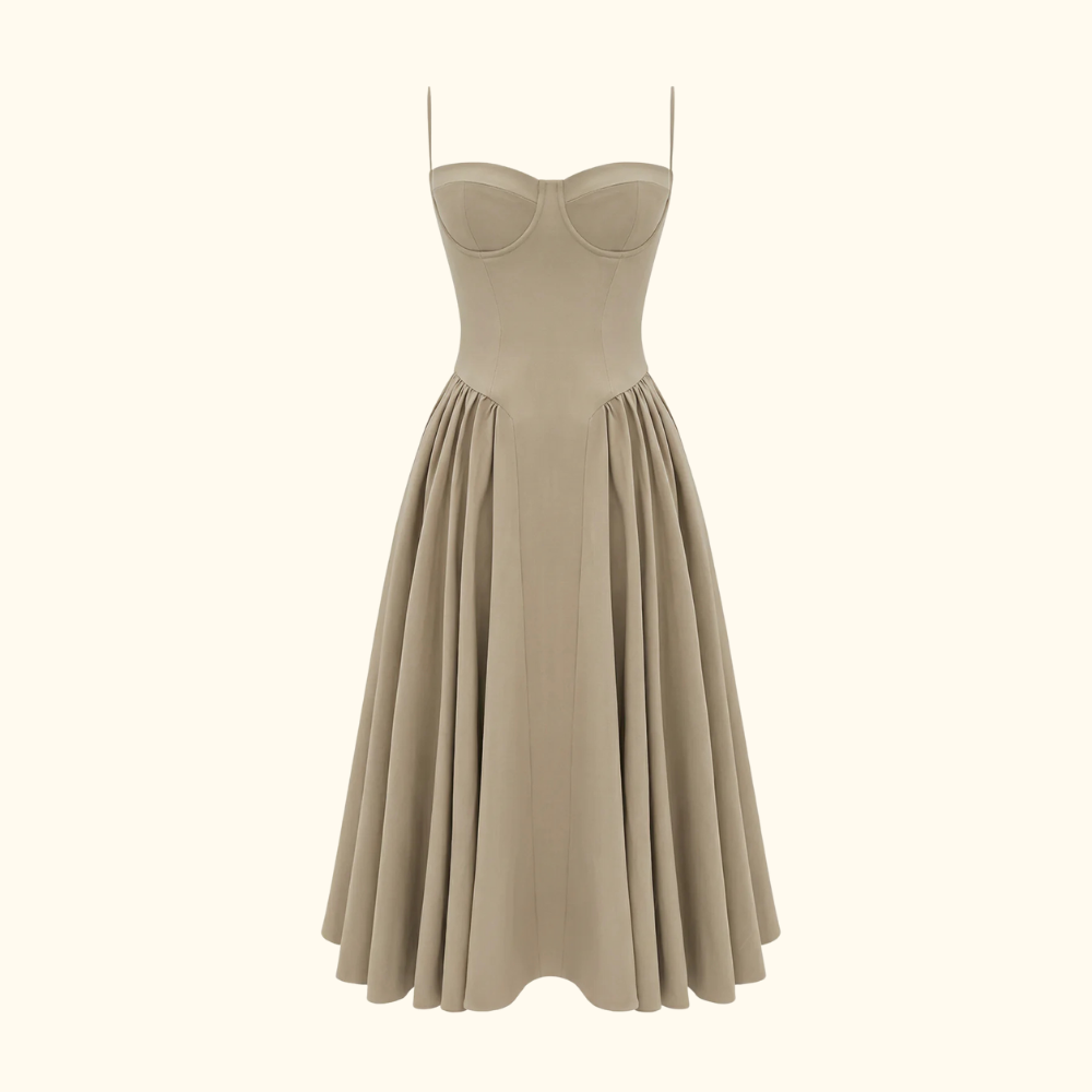Sukienka midi damska w kwiatowy wzór na cienkich ramiączkach-Midi Dress-Olave