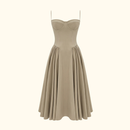 Sukienka midi damska w kwiatowy wzór na cienkich ramiączkach-Midi Dress-Olave