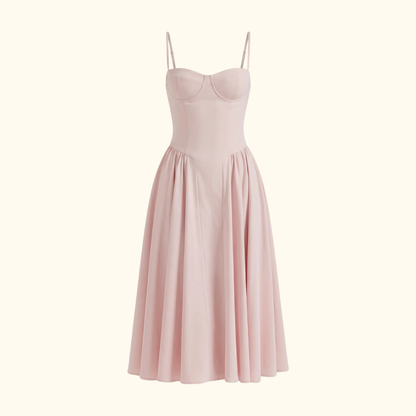 Sukienka midi damska w kwiatowy wzór na cienkich ramiączkach-Midi Dress-Olave