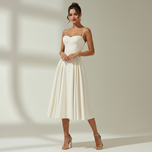 Sukienka midi damska w kwiatowy wzór na cienkich ramiączkach-Midi Dress-Olave