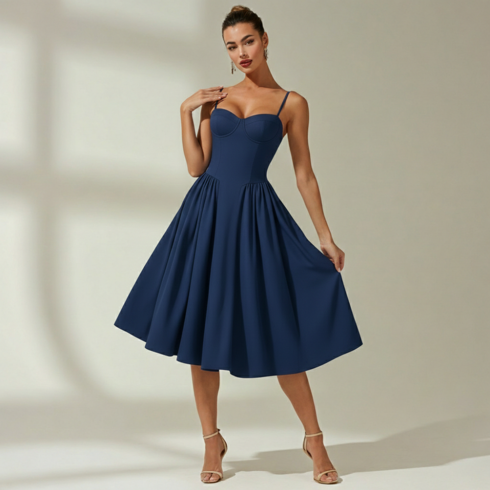 Sukienka midi damska w kwiatowy wzór na cienkich ramiączkach-Midi Dress-Olave