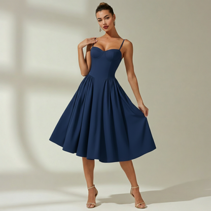 Sukienka midi damska w kwiatowy wzór na cienkich ramiączkach-Midi Dress-Olave