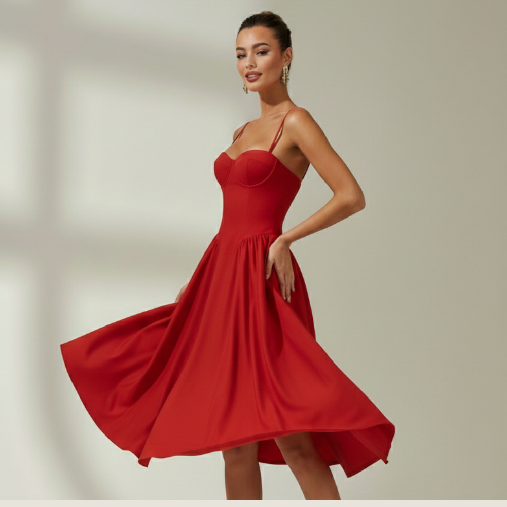 Sukienka midi damska w kwiatowy wzór na cienkich ramiączkach-Midi Dress-Olave