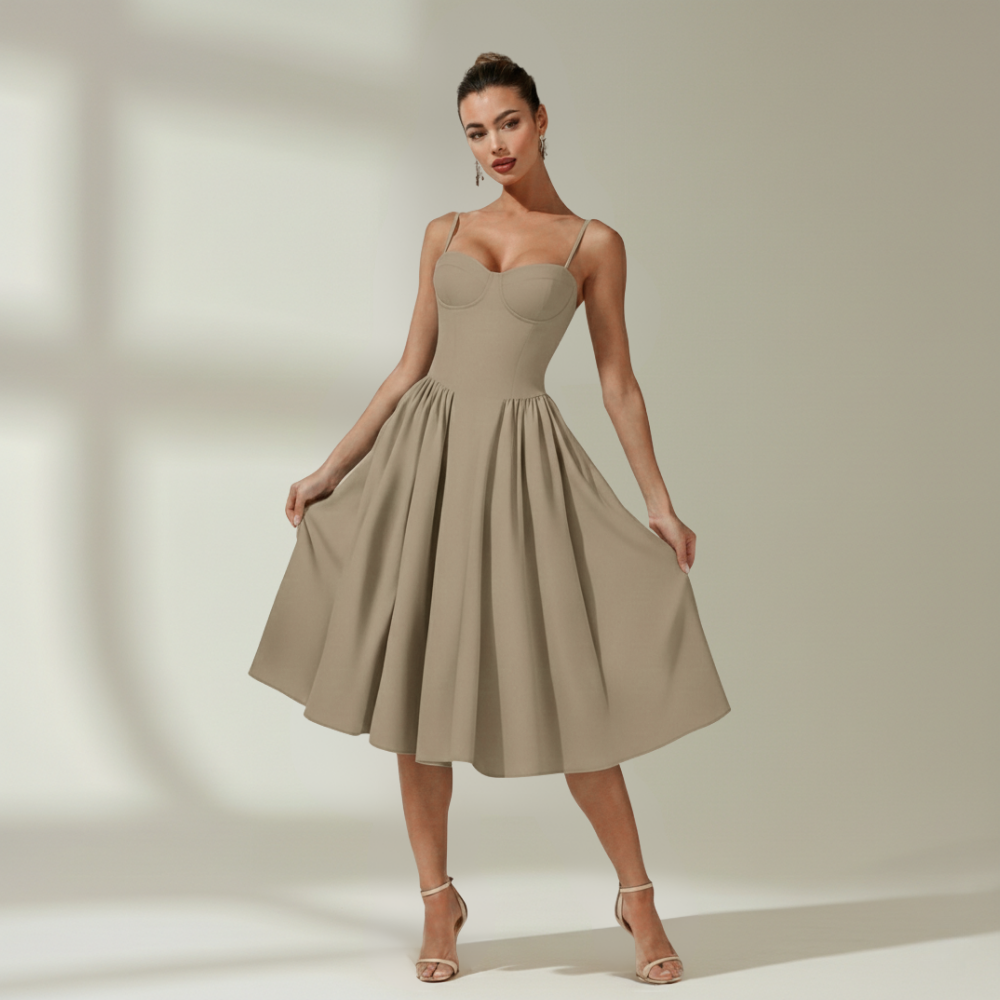 Sukienka midi damska w kwiatowy wzór na cienkich ramiączkach-Midi Dress-Olave