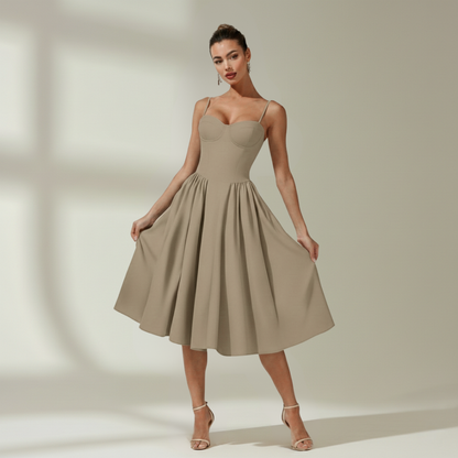 Sukienka midi damska w kwiatowy wzór na cienkich ramiączkach-Midi Dress-Olave