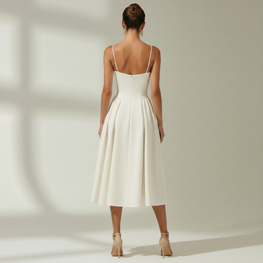 Sukienka midi damska w kwiatowy wzór na cienkich ramiączkach-Midi Dress-Olave