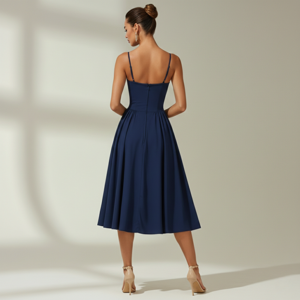 Sukienka midi damska w kwiatowy wzór na cienkich ramiączkach-Midi Dress-Olave