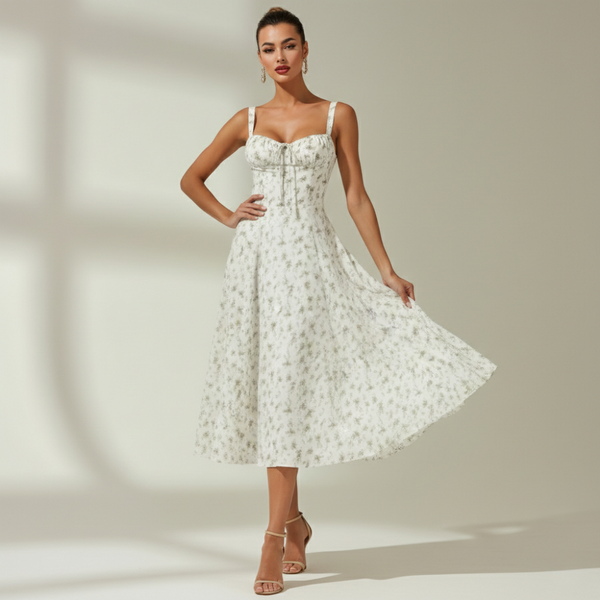 Sukienka midi damska z dekoltem sercowym i ramiączkami-Midi Dress-Olave