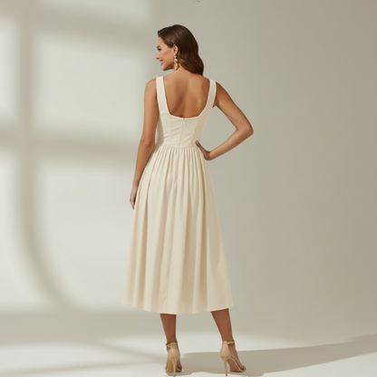 Sukienka midi damska z głębokim dekoltem V i bez rękawów-Midi Dress-Olave