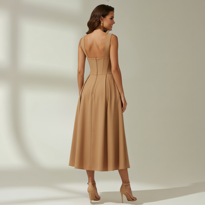 Sukienka midi damska z głębokim dekoltem V i bez rękawów-Midi Dress-Olave