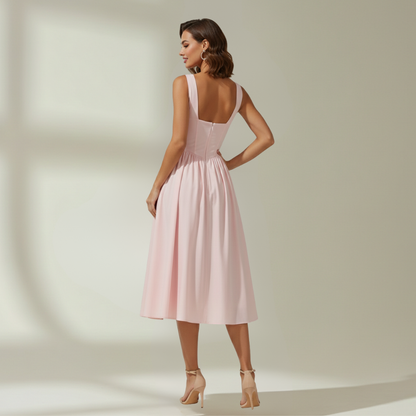 Sukienka midi damska z głębokim dekoltem V i bez rękawów-Midi Dress-Olave