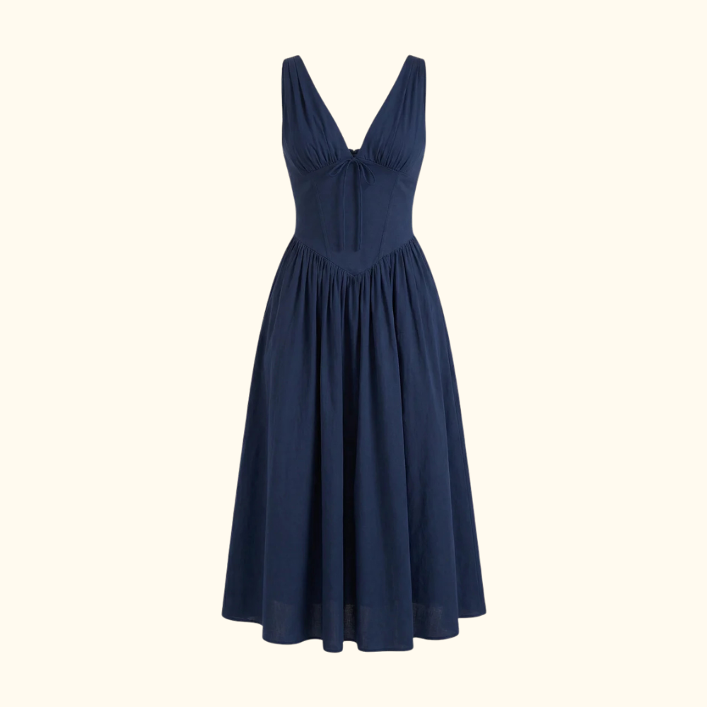 Sukienka midi damska z głębokim dekoltem V i bez rękawów-Midi Dress-Olave