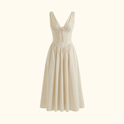 Sukienka midi damska z głębokim dekoltem V i bez rękawów-Midi Dress-Olave