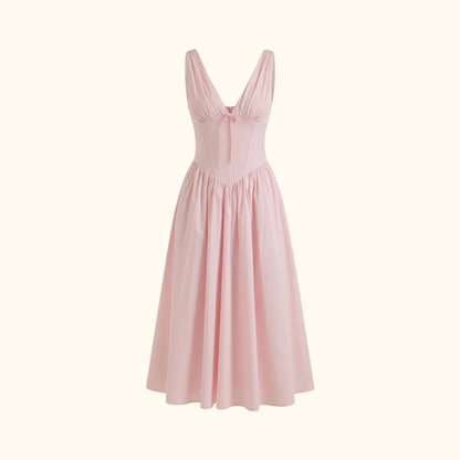 Sukienka midi damska z głębokim dekoltem V i bez rękawów-Midi Dress-Olave