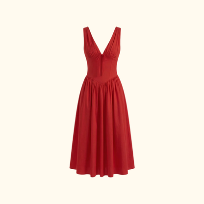 Sukienka midi damska z głębokim dekoltem V i bez rękawów-Midi Dress-Olave