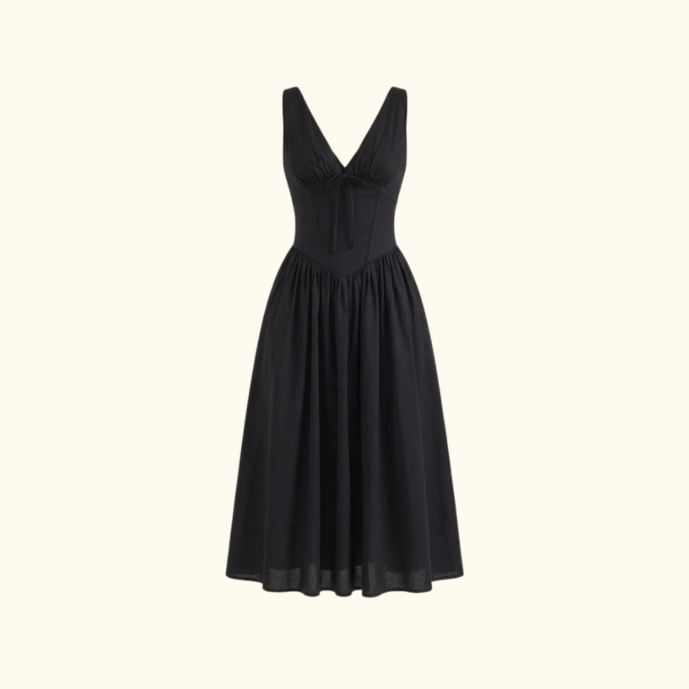 Sukienka midi damska z głębokim dekoltem V i bez rękawów-Midi Dress-Olave