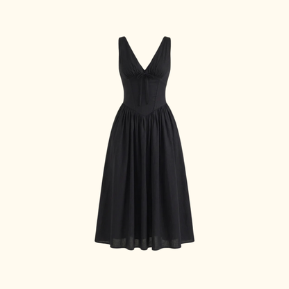 Sukienka midi damska z głębokim dekoltem V i bez rękawów-Midi Dress-Olave