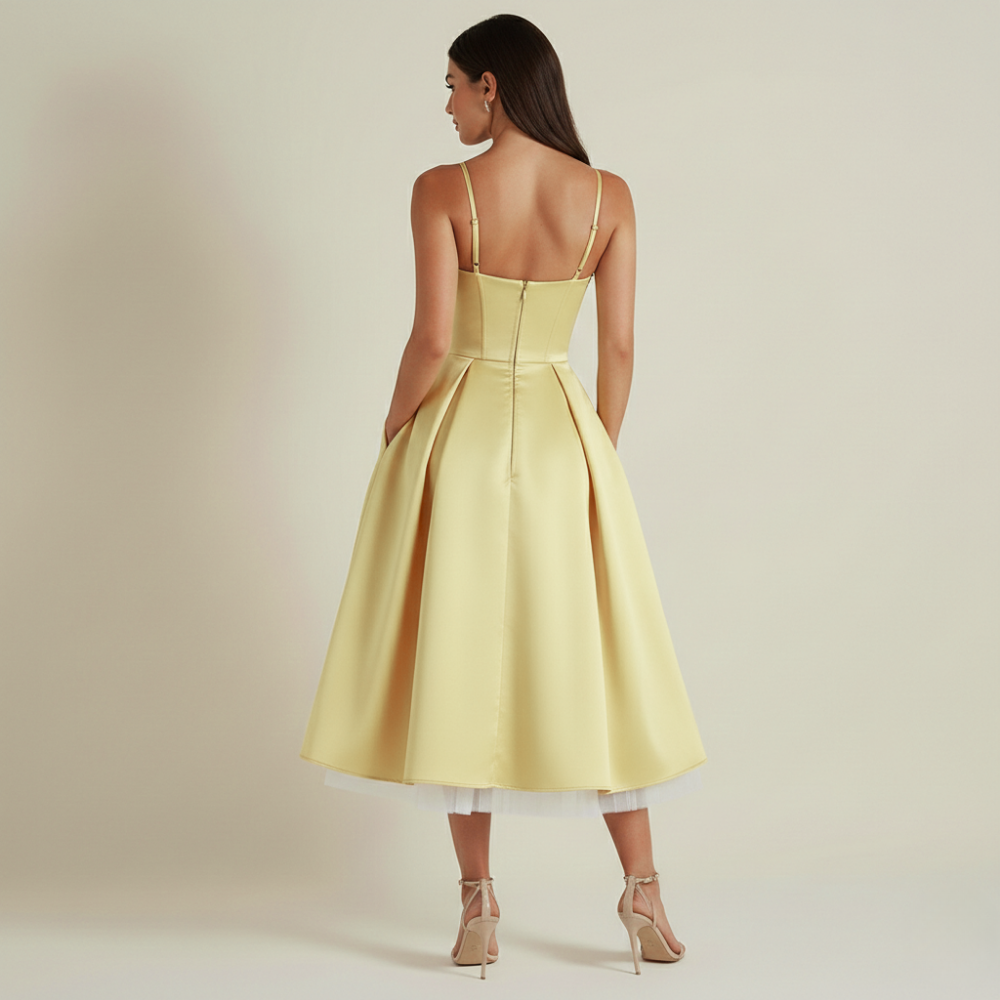 Sukienka midi damska z gorsetową górą i cienkimi ramiączkami-Midi Dress-Olave