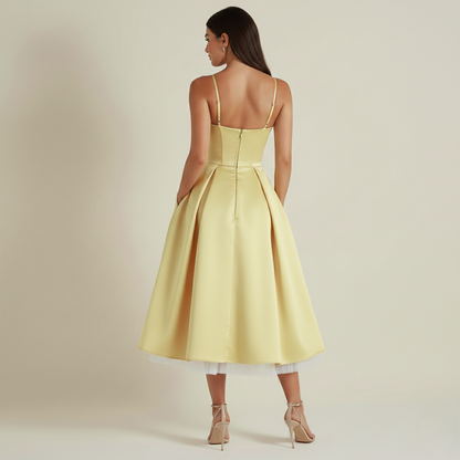 Sukienka midi damska z gorsetową górą i cienkimi ramiączkami-Midi Dress-Olave