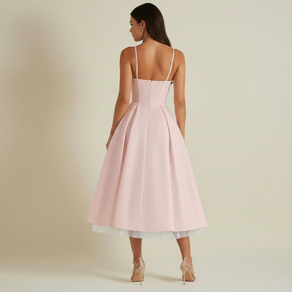 Sukienka midi damska z gorsetową górą i cienkimi ramiączkami-Midi Dress-Olave