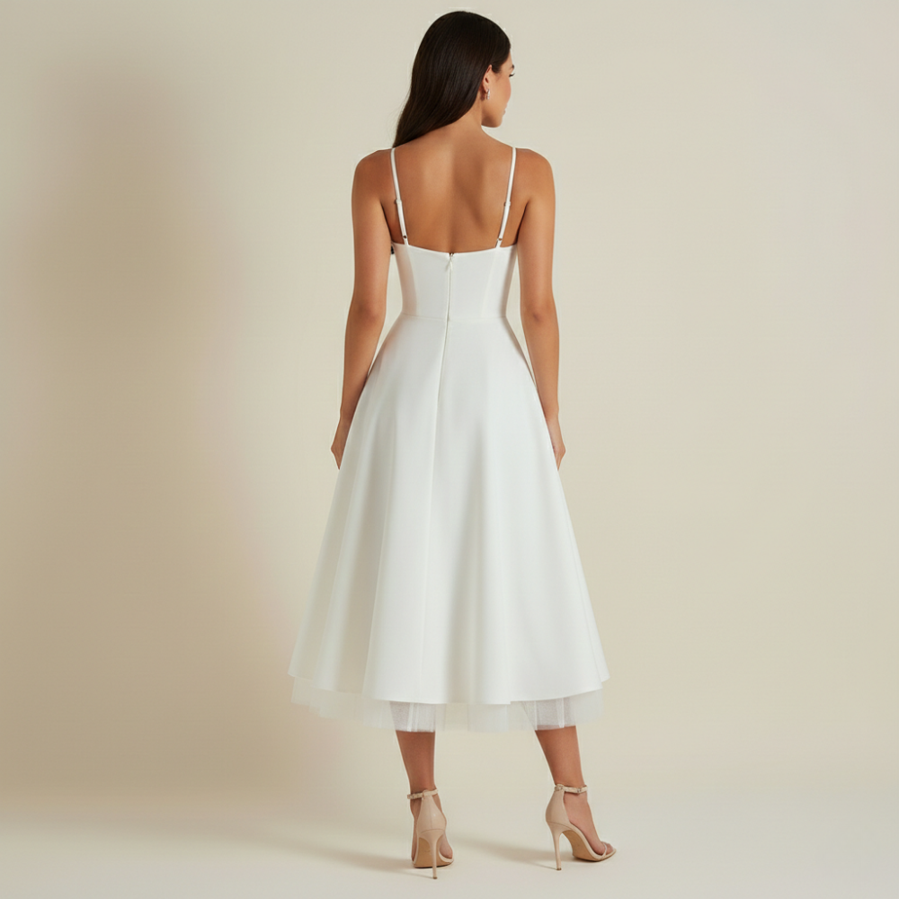 Sukienka midi damska z gorsetową górą i cienkimi ramiączkami-Midi Dress-Olave