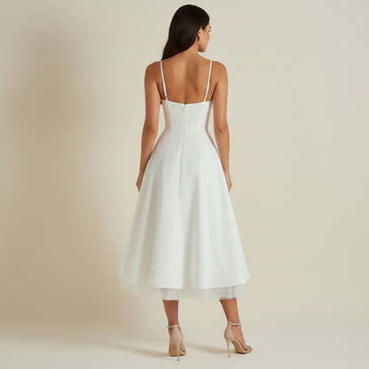 Sukienka midi damska z gorsetową górą i cienkimi ramiączkami-Midi Dress-Olave