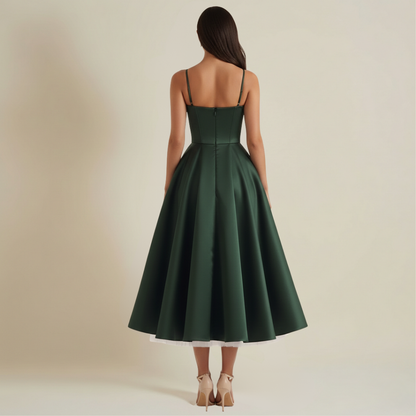 Sukienka midi damska z gorsetową górą i cienkimi ramiączkami-Midi Dress-Olave