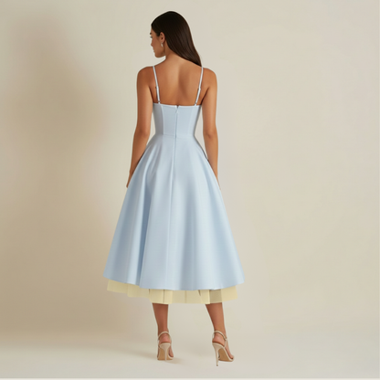 Sukienka midi damska z gorsetową górą i cienkimi ramiączkami-Midi Dress-Olave